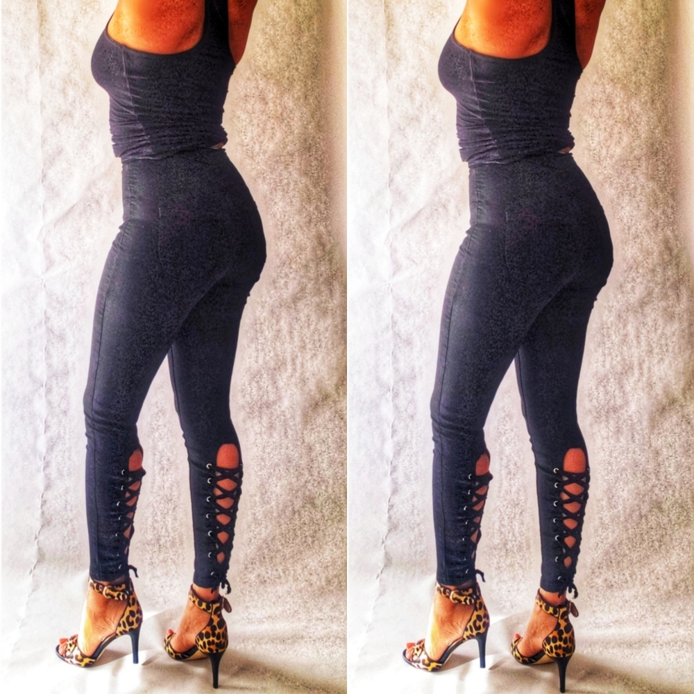 Black Unique Back Lace Highrise Stretch Jeans